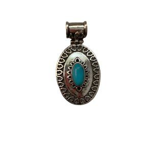 Stainless Steel Oval Ornate Pendant With Blue Turquoise Stone
